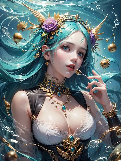 /offcial art, Unity 8k壁纸, Ultra-detailed, Beautiful and aesthetically pleasing, tmasterpiece, best qualityer, (zentangle, datura, clew, meshing), (s fractal art: 1.3),  flower，Underage girls, age 5，(Hairstyles: Long hair) Ocean, Extremely detailed, dynamic...