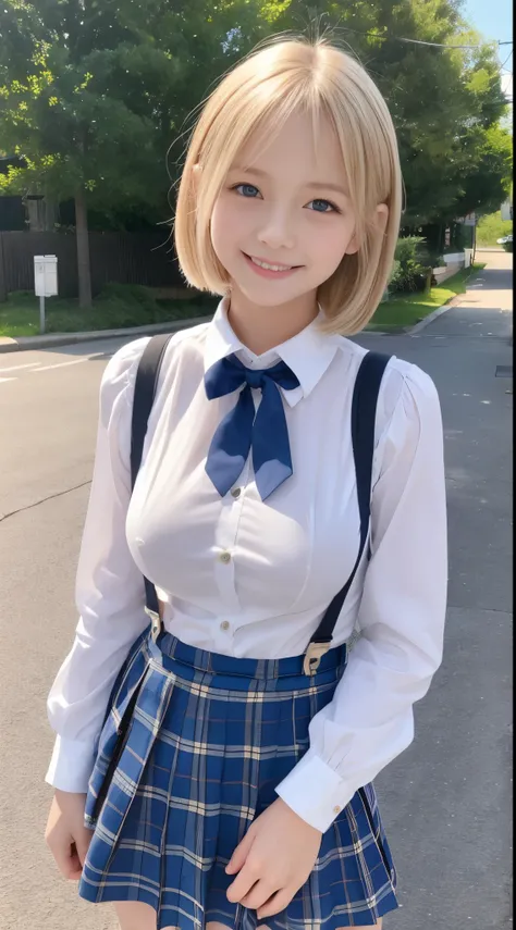 little young girl.................,, in front of the school、Connect to skirt with suspenders、White shirt with long sleeves、Plaid skirt、Lori, , sakimichan,, nice and cute, Innocent smile,  , Lovely smile, sakimichan HDRI、loli big boobs、,(Huge breasts:1.20),...