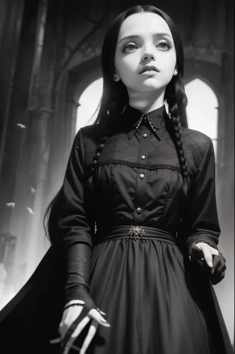 to portray a noble and elegant girl ,wednesday addams,who just woke up from a deep sleep, with a beautiful face and a beautiful ...