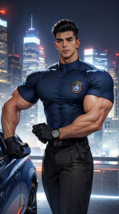 ((bestquality, ultra-high detail, master-piece: 1.3))，background details, lifelike, 25-year-old korean police officer,full body,...