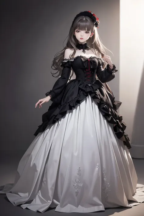 parfect anatomy、top-quality、masuter piece、ultra-detailliert、8ｋ、14years、Correct depiction of the human body、Full Body Angle、Delicately drawn face、Detailed eyes,Beautiful eyes、Infinitely clear eyes、Pretty face woman、Gothic Lolita Fashion、Black Gothic Lolita ...