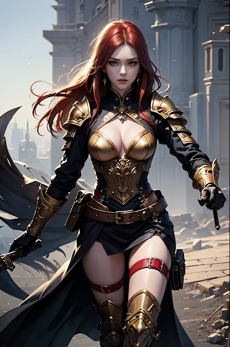 Araphed woman in black and red costume with sword, a character portrait by Yang J, cg society contest winner, Fantasy Art, epic exquisite character art, Stunning character art, redhead queen in heavy red armor, 2. 5 d cgi anime fantasy artwork, epic fantas...