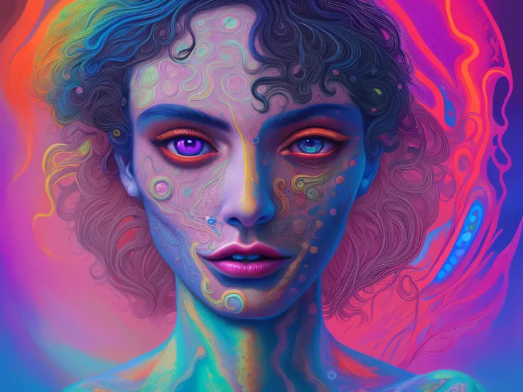 An extremely psychedelic portrait, Surreal, hallucinogen, the face, Detailed pubic hair, Elegant, The beautiful，agility, highly Detailed pubic hair, digitial painting, art  stations, concept-art, smooth private parts, Focus sharp, illustratio