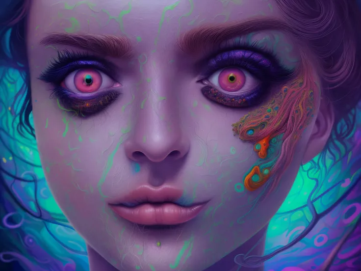 An extremely psychedelic portrait, Surreal, hallucinogen, the face, Detailed pubic hair, Elegant, The beautiful，agility, highly Detailed pubic hair, digitial painting, art  stations, concept-art, smooth private parts, Focus sharp, illustratio