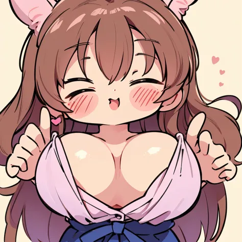 ((a sticker、おっぱいがメインのa sticker))、tchibi、(Super close-up of the chest)、Colossal tits、cleavage of the breast、breast closeup、Depiction of only the chest、tongue、sticking out the tongue、long tongue、Mouth open、Rabbit ears、No background、simple background、