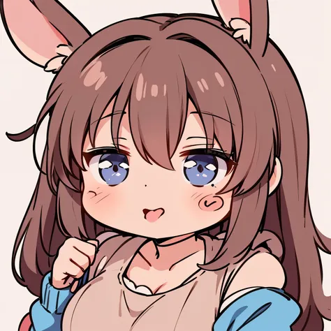 ((a sticker、おっぱいがメインのa sticker))、tchibi、(Super close-up of the chest)、Colossal tits、cleavage of the breast、breast closeup、Depiction of only the chest、tongue、sticking out the tongue、long tongue、Mouth open、Rabbit ears、No background、simple background、