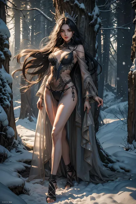 Detailed slim sorceress woman, Good Anatomy, Good proportions, (detailed face 1.6), (detailed legs 1.2), (detailed feet 1.2), lingerie (delicate fabric 1.3), (translucent fabric 1.3), HD, Stunning, Character, Portrait, (muted natural colors:1.3) Intricate,...