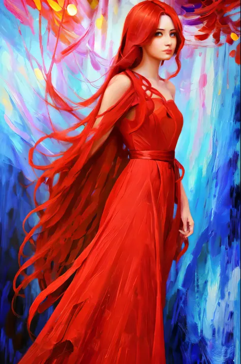 Painting of a woman with red hair and a red dress., beautiful art uhd 4 k, gorgeous digital painting, beautiful digital painting, beautiful fantasy art portrait, fantasy portrait art, fantasy art portrait, digital art oil painting, fantasy portrait, beauti...