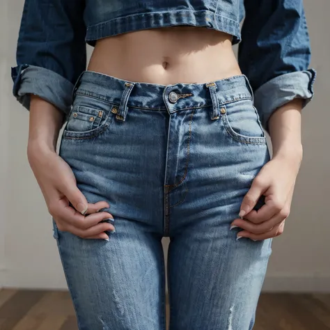 Perfect fingers, realistic, girl, jeans crop top