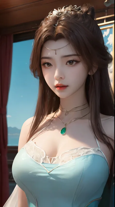 Surreal 8K CG, 完美s, 干净s, tmasterpiece, professionalartwork, famousartwork, 电影灯光, cinematicbloom,(Transparent blue thin mini dress),(reveal pull),(), 完美s face, 漂亮s脸蛋, (棕色眼睛s瞳孔: 1.5), fanciful, unreality, scientific fiction, Lace, Lace edges, (超紧又圆s: 1.8) Ch...