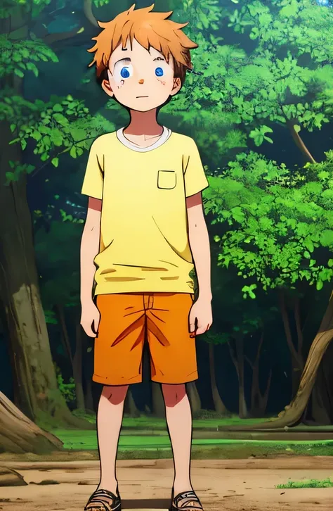 (the boy with brown hair,cute freckles,Down-to-earth personality,Natural standing posture)