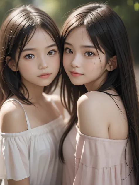 (2 little girls:1.3), (ultra realistic), (highly detailed eyes, highly detailed hair, highly detailed face, highly detailed plum...