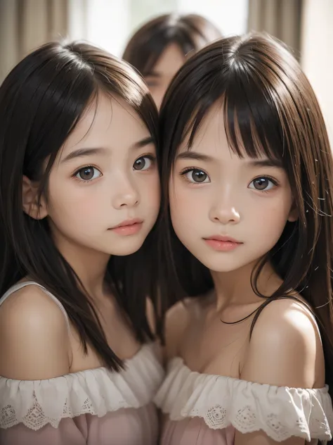 (2 little girls:1.3), (ultra realistic), (highly detailed eyes, highly detailed hair, highly detailed face, highly detailed plum...