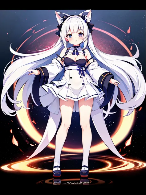 long hair anime girl、from the azur lane videogame、From Arc Night、white haired god、azur lane style、hestia、Anime visuals of cute girls、cute anime waifu in a nice dress、characters from azur lane、little curvy loli、Full body standing picture