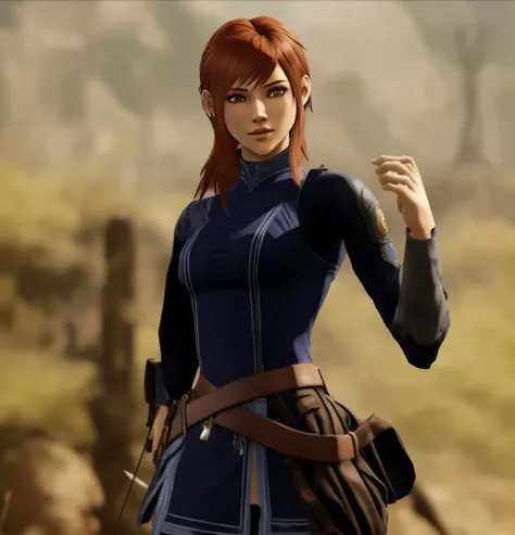 mulher arafada em uma roupa azul segurando uma arma e uma arma, female redhead templar, mortos ou vivos 6, como personagem em tekken, female leaPersonagem D, estilo final fantasy 14, protagonista feminina 👀 :8, protagonista feminina, Ciarina, video game ch...