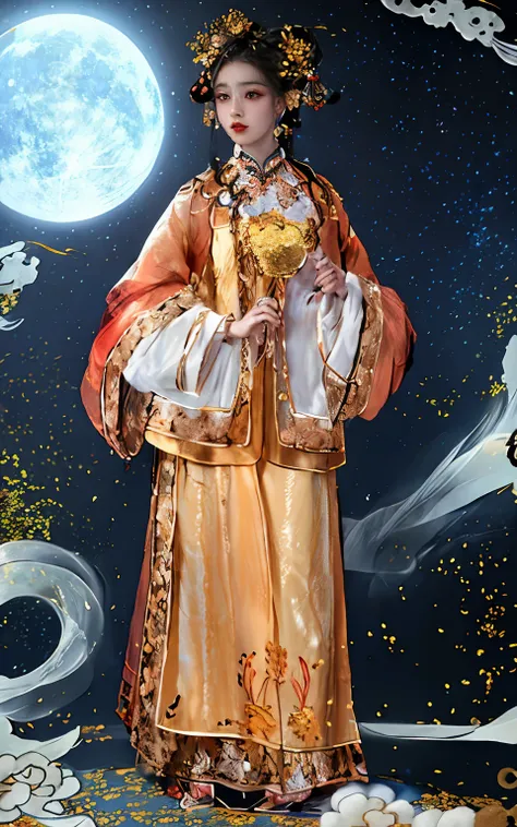 A picture wearing traditional clothes、Drawing of woman wearing fur shawl, intricate clothing designn, clothing designn, clothing designn made with love, wearing a noblewomans outfit, Chinese outfit, Inspired by Guo Xi, Wearing ancient Chinese clothes, clot...