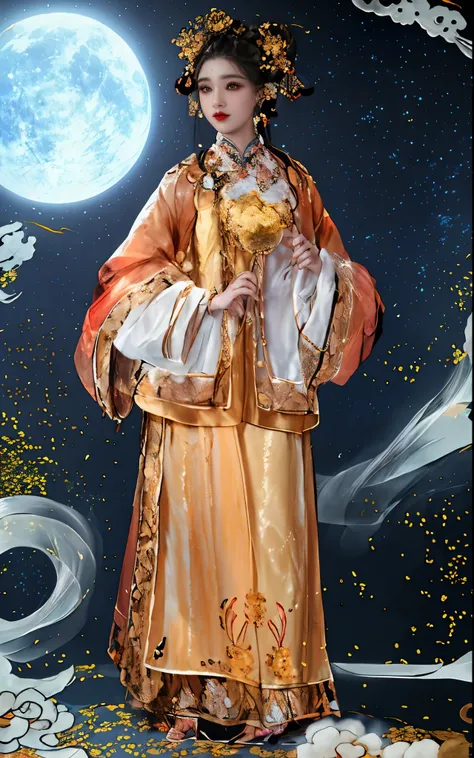 Pictures of people wearing traditional clothes、Drawing of woman wearing fur shawl, intricate clothing designn, clothing designn, clothing designn made with love, wearing a noblewomans outfit, Chinese-style, Inspired by Guo Xi, Wearing ancient Chinese cloth...