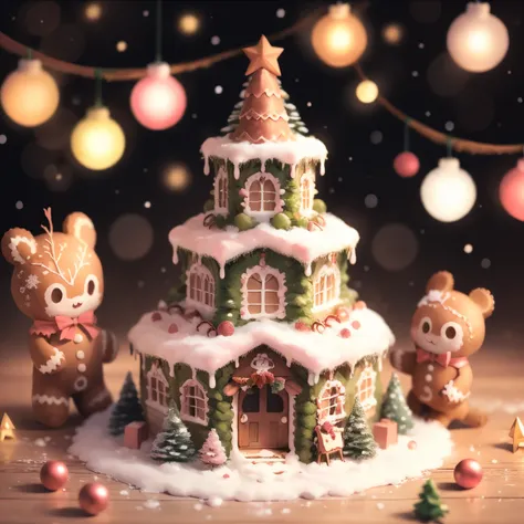 pink gingerbread、pink house、yuki、pink christmas tree、gingerbread man、PastelColors