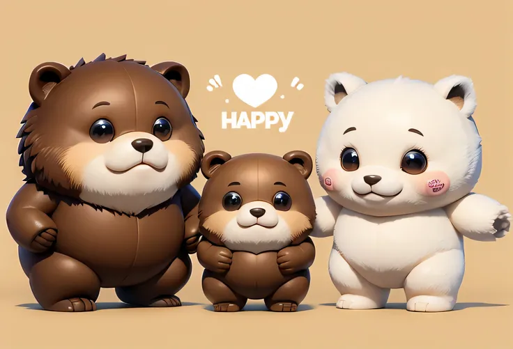 there are three teddy Ursos standing next to each other, four humanoid Ursos, Ursos, desenho animado bonito, adoravelmente fofo, animais bonitos, lovely and cute, cute and adorable, arte fofa, personagens bonitos, fofo e fofinho, Happy family, cute and ado...