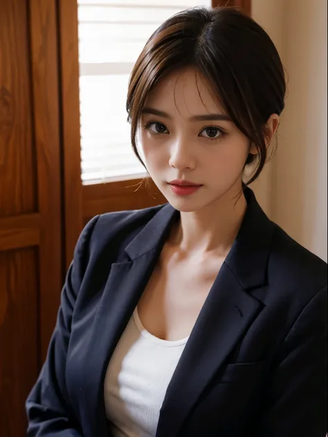 s office、portrait of a woman in a business suit, top-quality、hyper hd、奈良美智, japanese models, beautiful japan girl, with short ha...