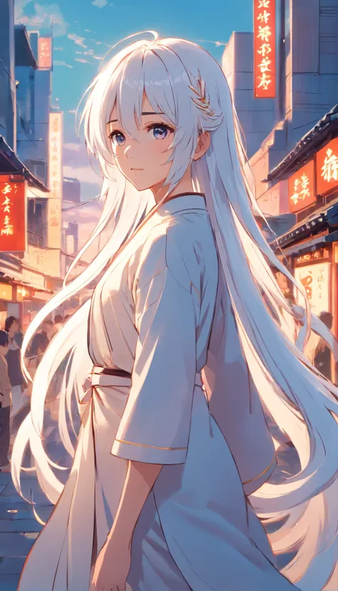 Long white hair，The clothes ar，Chinese style，444 Hz, The beautiful, Thrilling, The is very detailed, 8K, Using the, Made, ultra real photo, scenecy