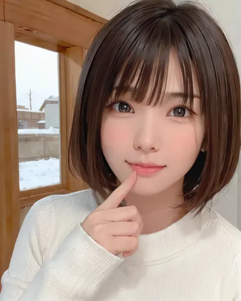 1womanl, (up of face:2.0), light brown hair, Blunt bangs, hair behind ear, hair over shoulder, Long hair, Ultra Fine Face, Thin face, eyes like delicate lips:1.5), thin blush, eyes are light brown,View here, Ultra-thin hands, Ultra-fine fingers, best ratio...