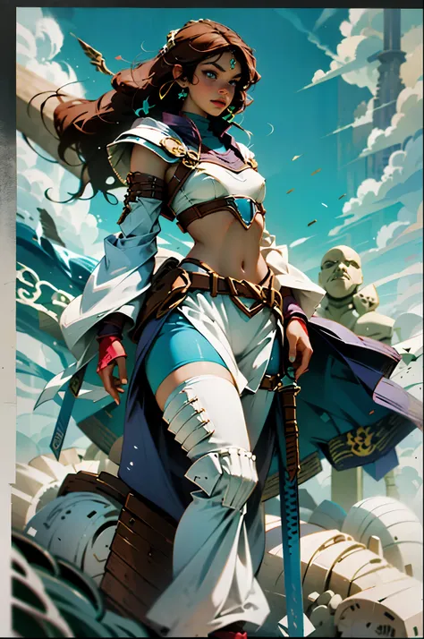 beautiful black woman, desert warrior, red hair, thin nose, full body,cimitar sword, medieval fantasy, anime style, full body, white background --auto --s2