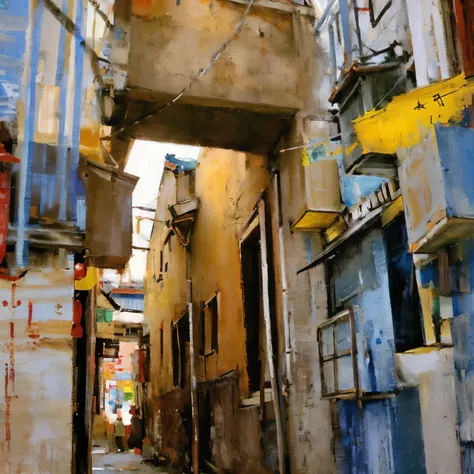 there is a narrow gate building with a building and a sign on the wall, in a narrow chinese alley, alleys, back Chinatown way, shady alleys, green alleys, in an pedestrian bridge between huts, China Village, narrow street, you can see all the passageways, ...