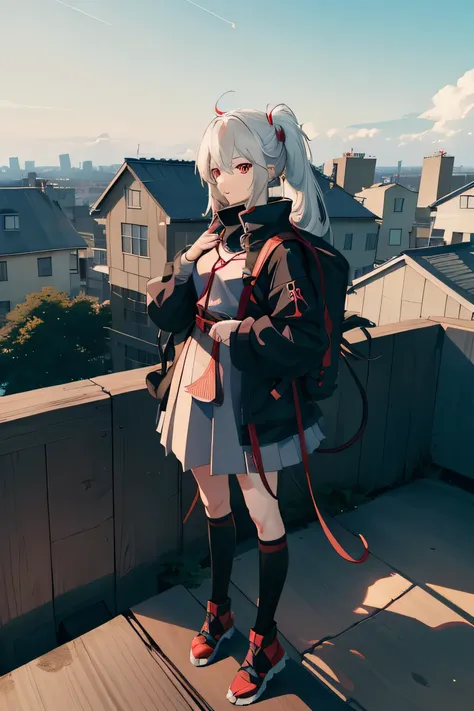 Anime manga girl with backpack standing on a roof overlooking a city, Beautiful anime high school girl, style of anime 4 k, an Anime manga girl, 4k anime wallpapers, young Anime manga girl, Anime wallpaper 4k, Anime wallpaper 4k, Anime manga girl, style of...