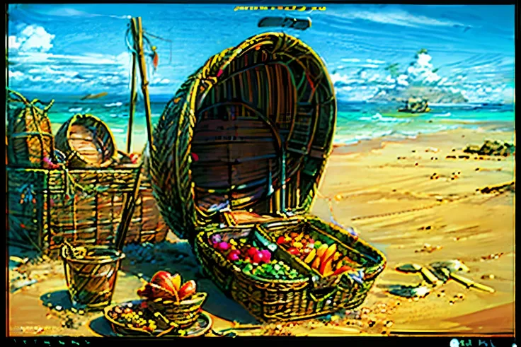 The prompt generated for the given theme "nice isolated ocean beach with a picnic basket and a beach towel laid out, it is daytime" is as follows: "nice isolated ocean beach,picnic basket,beach towel laid out,daytime,(best quality,4k,8k,highres,masterpiece...