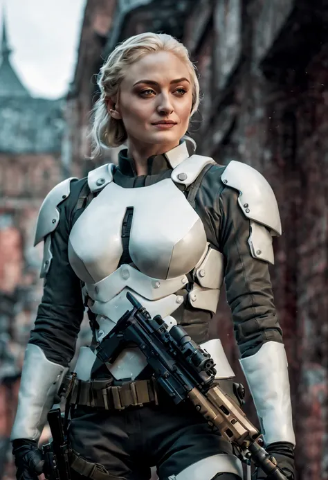 torso shot, facing front, best quality, masterpiece, cyberpunk sophie turner as 1girl, (solo:1.1), ultra detailed,detailed face,...