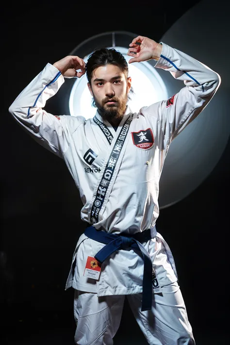 musculature，，Beard，Strong，Taekwondo costumes