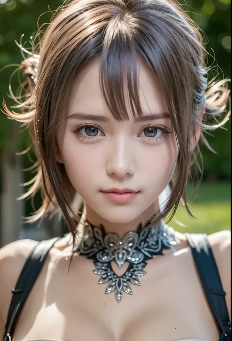 (8K, Photorealistic, Raw photo, of the highest quality: 1.3), (1girl in), Super beautiful, (Realistic face), (boyish, Silver Color Berry Shorthair), Beautiful , Glare that captivates the viewer, Beautiful expression, Beautiful breasts, (Realistic skin), Be...