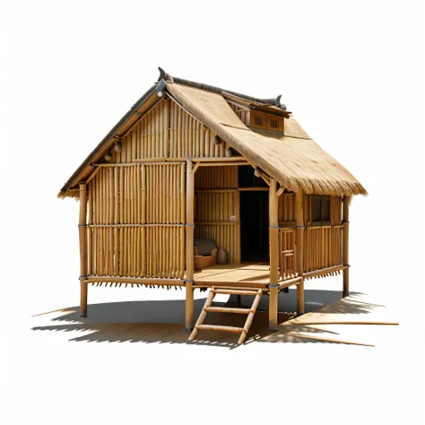 2D of​ a there is a small hut with a thatched roof and a table, hut, bamboo huts, tribe huts in the jungle, wooden house, flat illustration, wooden cottage, longhouse, makeshift house, highly detailed illustration.”, detailed 2d illustration, house illustr...