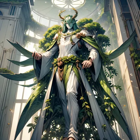 corpo inteiro, Anime of a green tree monster with long legs, feet full of roots and a big head, Treant, tree druid, um monstro de cardo humanoide, um monstro da planta, monstro da planta, forest spirit