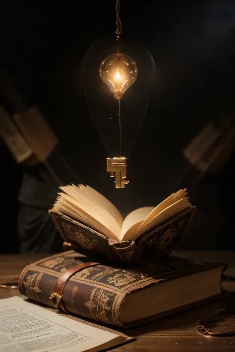 open book with radiant light emanating from its pages  elements like a mystical key, quill, or fairy-tale symbols to enhance the magical theme