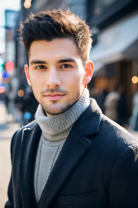 Photorealsitic, 8K full body portrait, a handsome, a 25-year-old man, A charming expression, detailed face details, TOKYOcty, Winters, Shibuya in the background