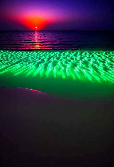 Fluorescent beaches on Nduru Island, Maldives，natta，There will be blue lights on the beach，Very mysterious and beautiful。glowing beach，Lights appear on the beach at night，Natural phenomena，Biofluorescence，Various microorganisms become light sources，Emits a...