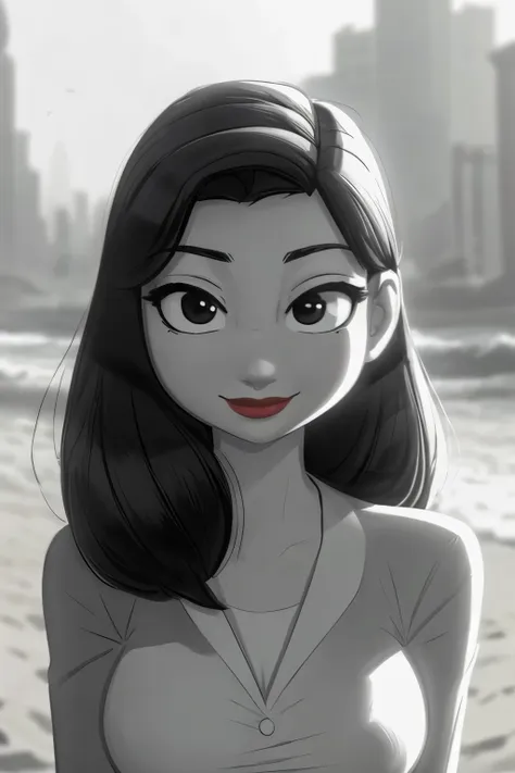 ((ultra quality)), ((tmasterpiece)), meg, paperman, (black & white style), (black and white cinema), ((black, hairlong)), (beaut...