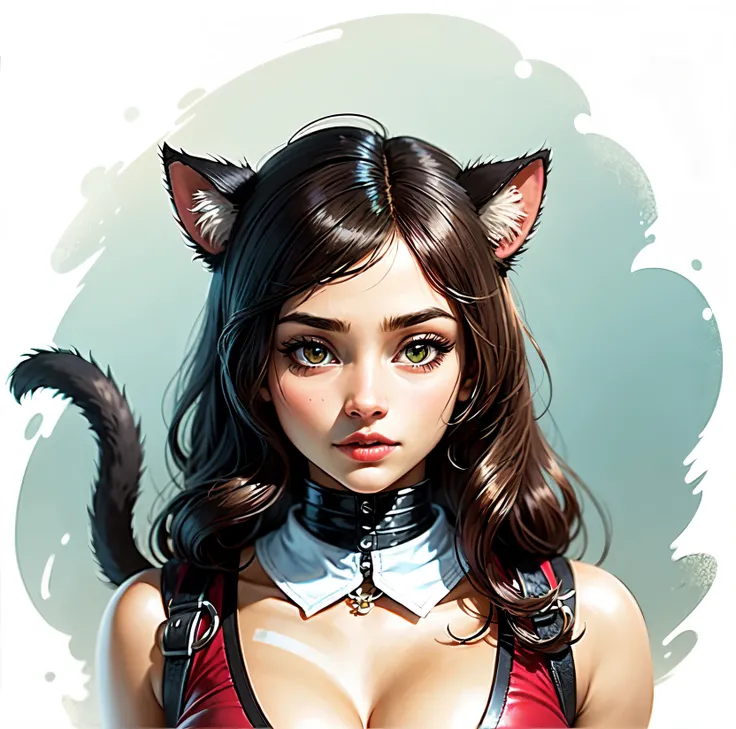 Realista, Close up de uma menina com orelhas de gato, menina gato, cat girl, melhor qualidade, garota sexy, garota com seios grandes, rosto sexy, pele negra, garota negra, melhor qualidade, roupa decotada.((cachoeira ao fundo))