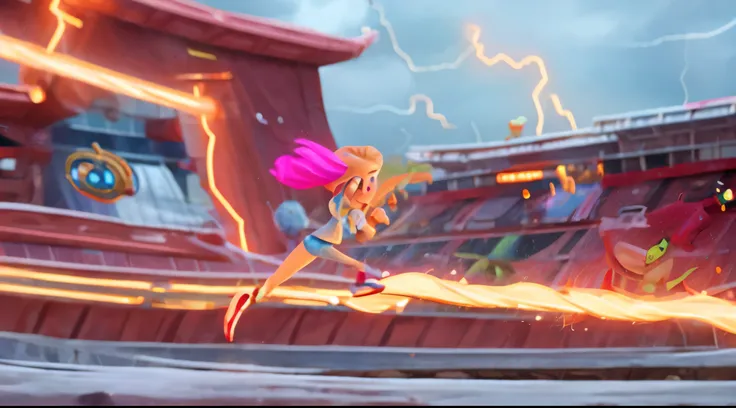 create image of a pair of running shoes with lightning bolts on the side disney pixar style