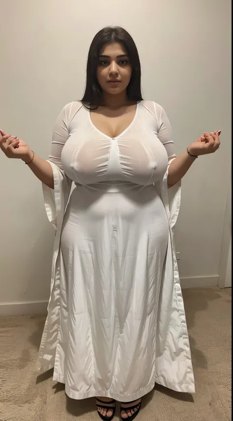 Bbw Pakistani, big boobs, white silky long dress