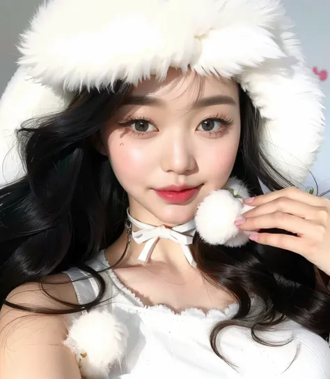 Araffe girl with long black hair wearing a white hat and a white dress, Ulzzang, wan adorable korean face, pale snow white skin, young adorable korean face, pale milky white porcelain skin, Jinyoung Canela, muito bonita gatinha fofa, menina bonito-fino-car...