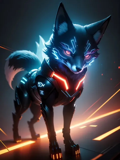 cyberfox, (fox), (animal), in the style of tron, (masterpiece), (best quality), extremely detailed, absurdres, high res, ultrash...