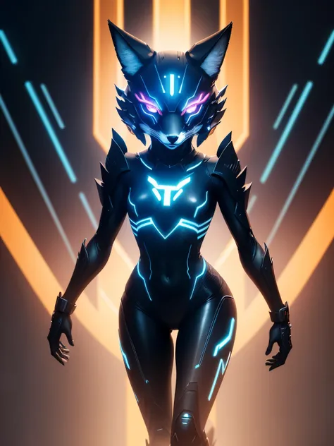 cyberfox, (fox), (animal), in the style of tron, (masterpiece), (best quality), Extremely detailed, absurdres, high res, ultrasharp, 8K