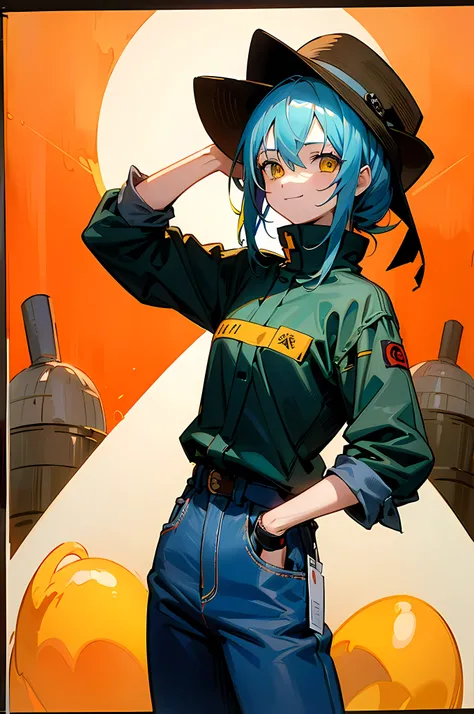 (8K Ultra High-Quality) (Masterpieces) (Image) (人物: Rimuru) 1 Girl, Yellow eyes colors, wearing red farmer shirt, wearing long Jean, wearing Cowboy hat, background in farm, smile looking at viewer.