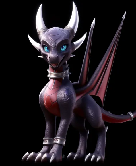 cynder, solo, looking at viewer, smile, simple background, closed mouth, standing, full body, aqua eyes, black background,