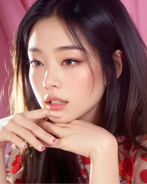 Araffe Asian woman with long black hair and red manicure., Blackpink Jennie, Parque Roseanne de Blackpink, Jossi de Blackpink, maquillaje popular de Corea del Sur, Jisoo de Blackpink, Gongbi, Retrato Jisoo Blackpink, maquillaje coreano popular, Jisoo de Bl...