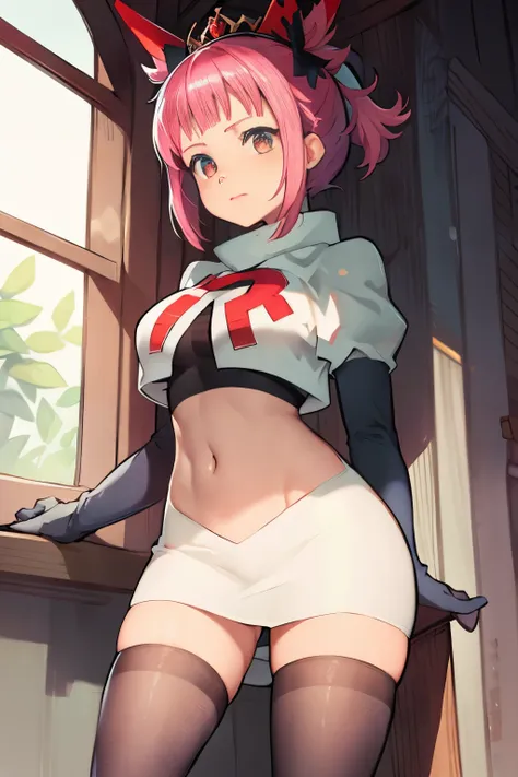 hortensia, hortensia \(fire emblem\), hortensia \(fire emblem: engage\), pink hair, team rocket, team rocket uniform, red letter...