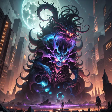 Cosmic abomination, the creator of lag in video games, an embodiment of chaos and destruction. Its shape is constantly twisting and changing, distorting the reality around it. Its body is composed of twisted tentacles, menacing eyes, and grotesque appendag...